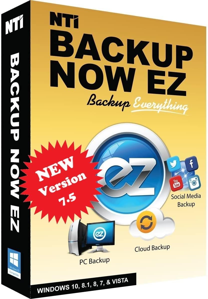 NTI Backup Now EZ 7 | New Version 7.5 | Image Backup | Cloud Backup | File & Folder Backup | Scheduled Backup | Available in Download and CD | Permanent License (Not A 1-Year Subscription!)