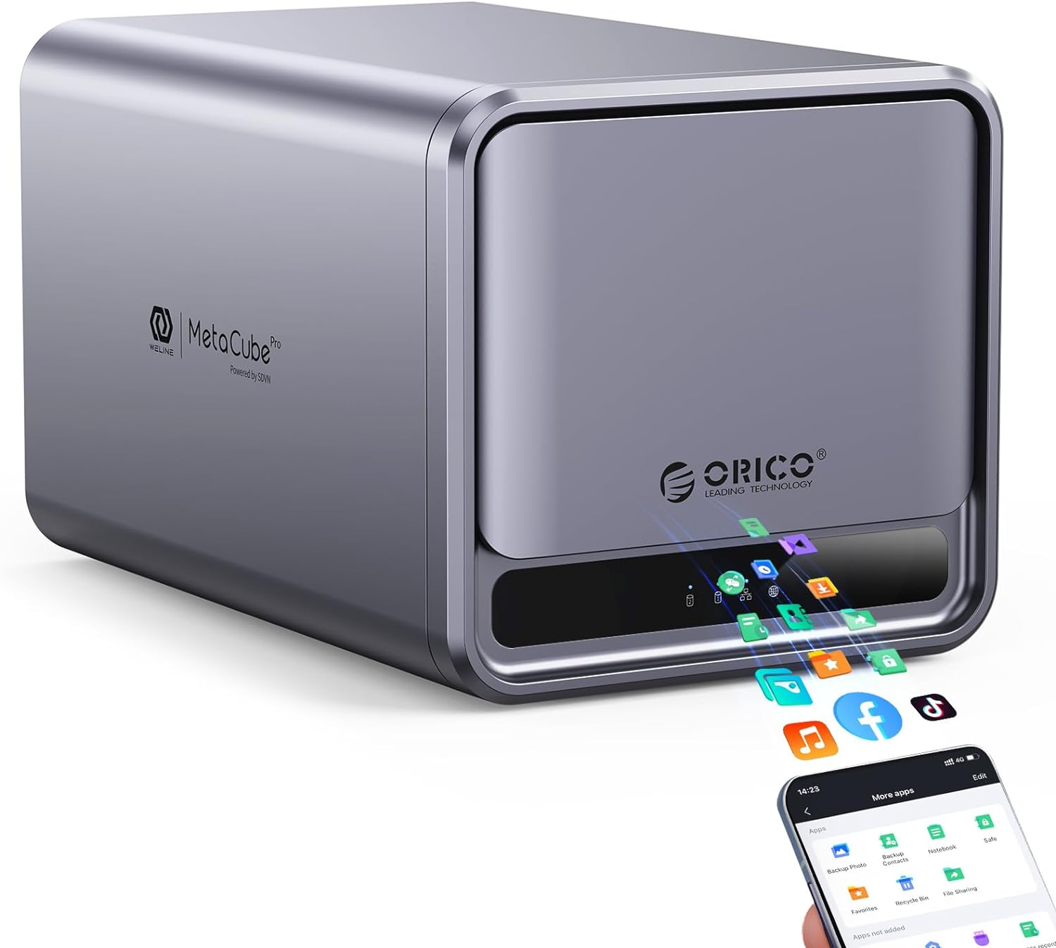 ORICO 2 Bay NAS Storage and Private Cloud, Networkable Enclosure with APP-Connected for Family, Samba & DLNA Protocol, 4-Core CPU, 2GB RAM DDR4, Hardware RAID(Diskless) – TS200