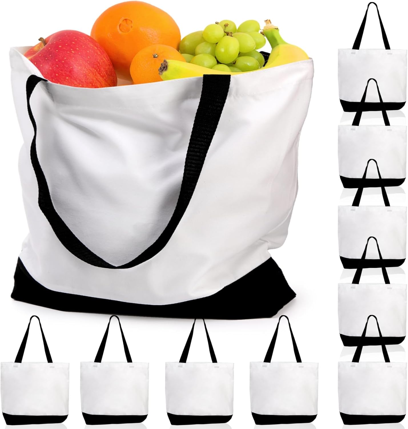 9 Pack Canvas Tote Bags, Large Cotton Tote with Handle, Reusable Kitchen Grocery Washable Bag, Multi-Purpose Shopping Bag for DIY, Beach, Holiday, Crafts