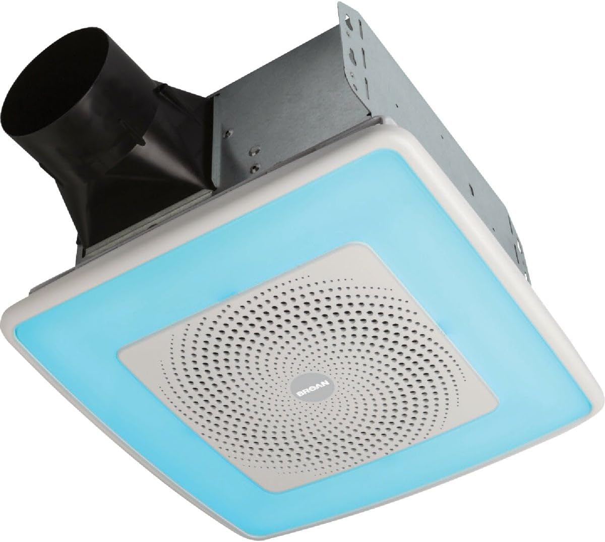 Broan-NuTone SPK110RGBL ChromaComfort Bathroom Exhaust Fan with Sensonic Bluetooth Speaker and LED Light, White