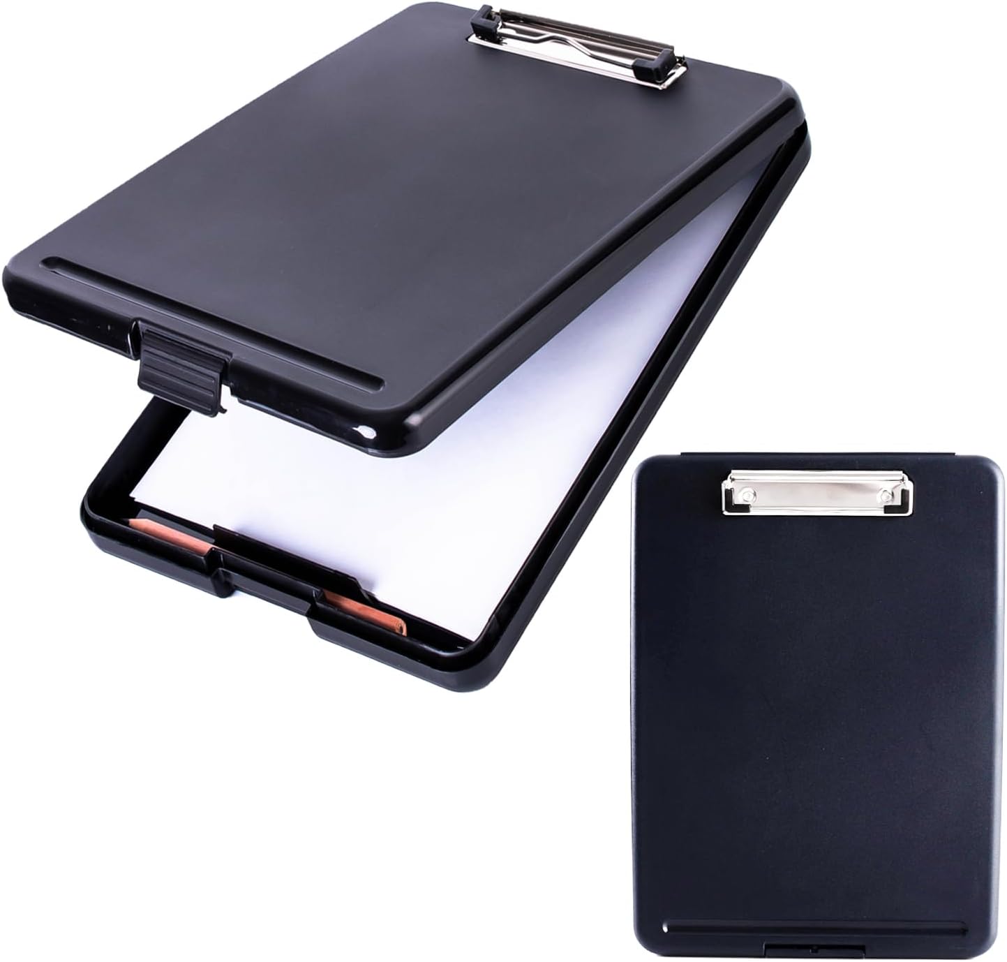 Plastic Storage Clipboard, Nurse Clip Boards 8.5×11 with Storage, Waterproof Clipboard with Compartment, Heavy Duty Plastic Clipboard Case Box with Low Profile Clip, Letter Sized A4 Paper. (Black)