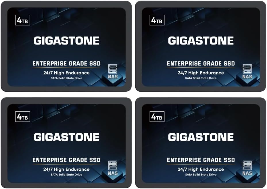 Gigastone Enterprise SSD 4TB NAS SSD Drive Cache (4-Pack) 24/7 Durable High Endurance Business Server Data Center RAID Network Attached Storage 2.5″ SATA Internal Solid State Hard Drives