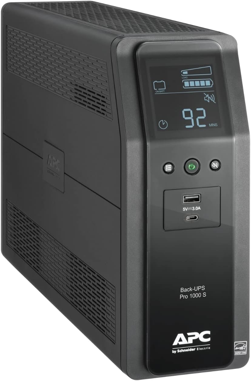 APC UPS 1000VA Sine Wave UPS Battery Backup and Surge Protector, BR1000MS Backup Battery Power Supply with AVR, (2) USB Charger Ports