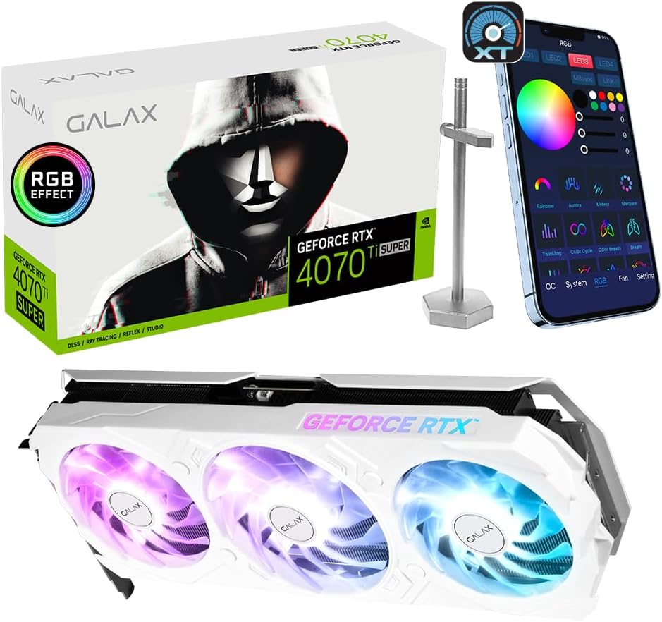 GALAX GeForce RTX 4070 Ti Super EX Gamer White 1-Click OC V2, Xtreme Tuner App Control, 16GB, GDDR6X, 256-bit, DP*3/HDMI 2.1/DLSS 3/Gaming Graphics Card