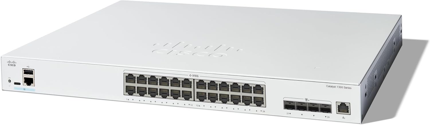 Cisco Catalyst 1300-24XT Managed Switch, 20 Port 10G Copper, 4x10GE SFP+ Combo, Limited Lifetime Protection (C1300-24XT)