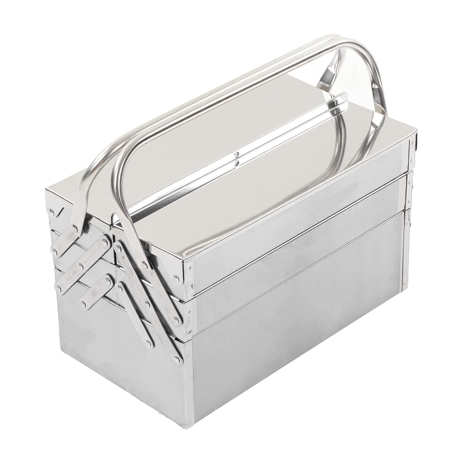 Cantilever Tool Box Metal Folding Portable Auto Maintenance Storage Organizer Stainless Steel 3 Layer 5 Tray (460)