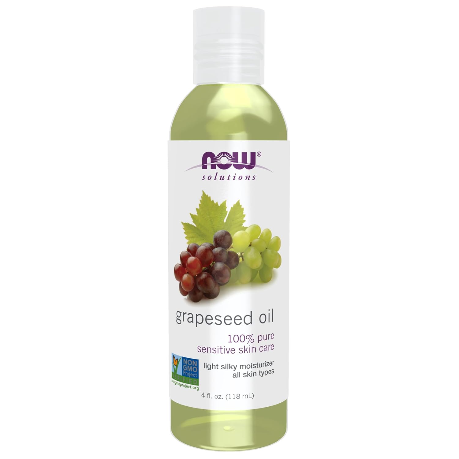 NOW Foods Solutions, Grapeseed Oil, Skin Care for Sensitive Skin, Light Silky Moisturizer for All Skin Types, 4-Ounce