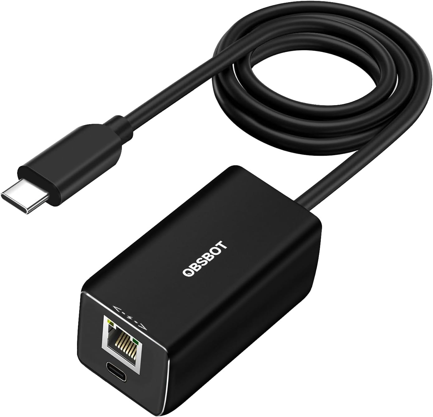 OBSBOT USB-C to Ethernet Adapter,Lower Latency,10/100 Mbps Data Transfer Rate,Dual Ethernet & USB-C Interface,Support Power Over Ethernet (PoE),Charge While Stay Connect Tail Air,MacBook,PC