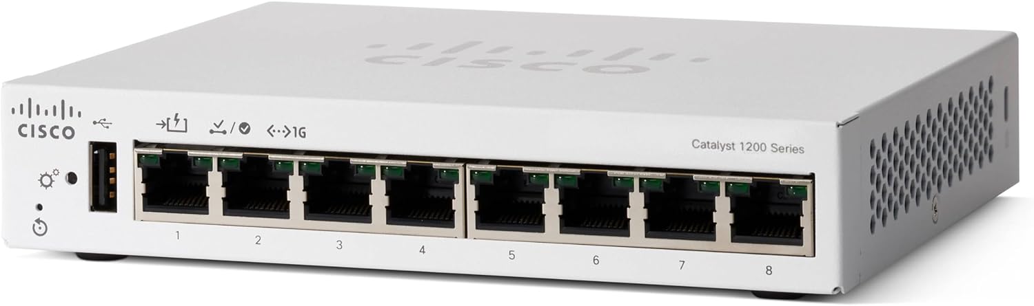 Cisco Catalyst 1200-8T-D Smart Switch, 8 Port GE, Ext PS, Desktop, Limited Lifetime Protection (C1200-8T-D)