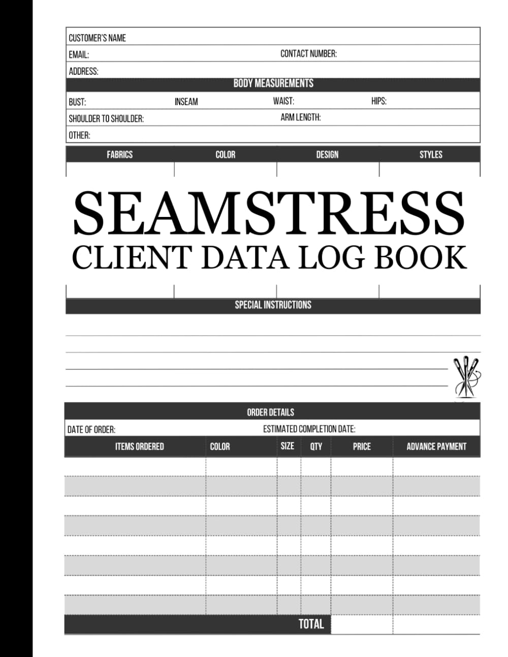 Seamstress Client Data Log Book: To Keep Track Customers’ Garment Orders