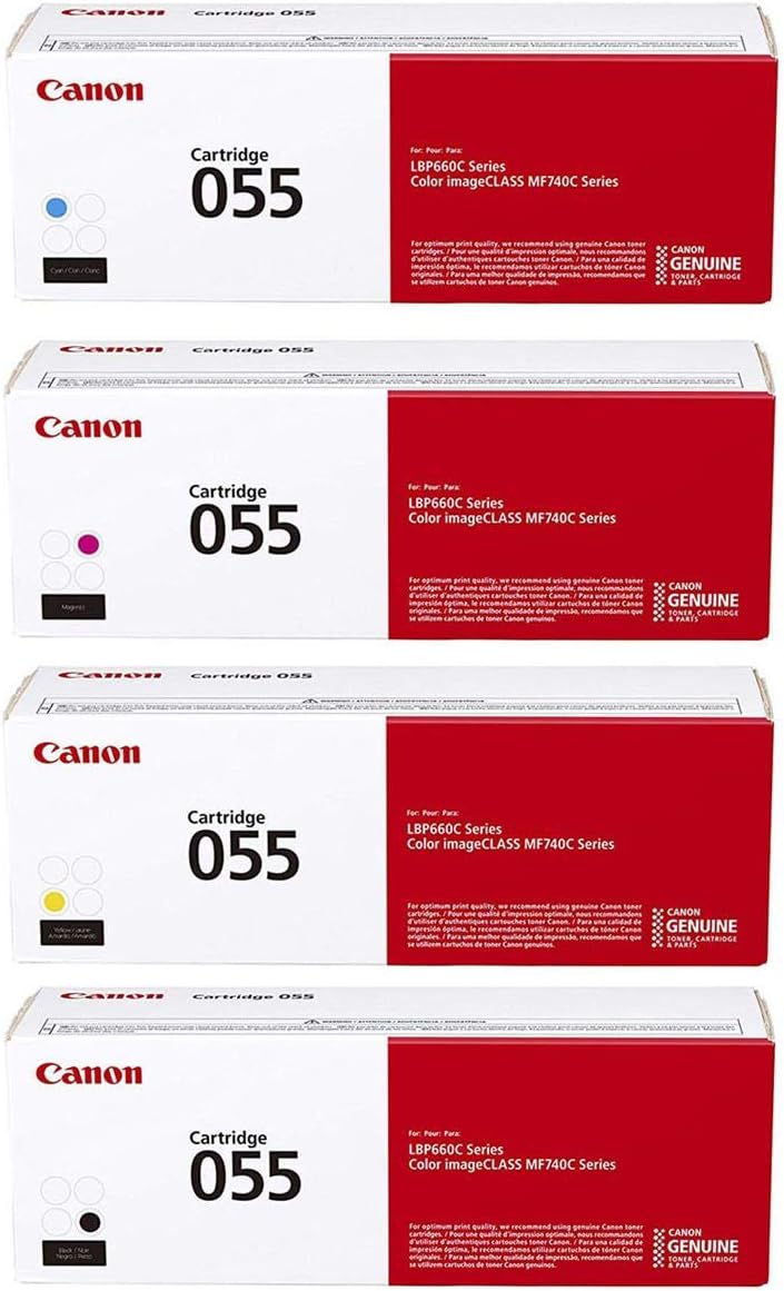 Canon CRG 055 Standard Capacity Toner Cartridge for MF743 & MF741 Printers, Bundle with Black/Cyan/Magenta/Yellow