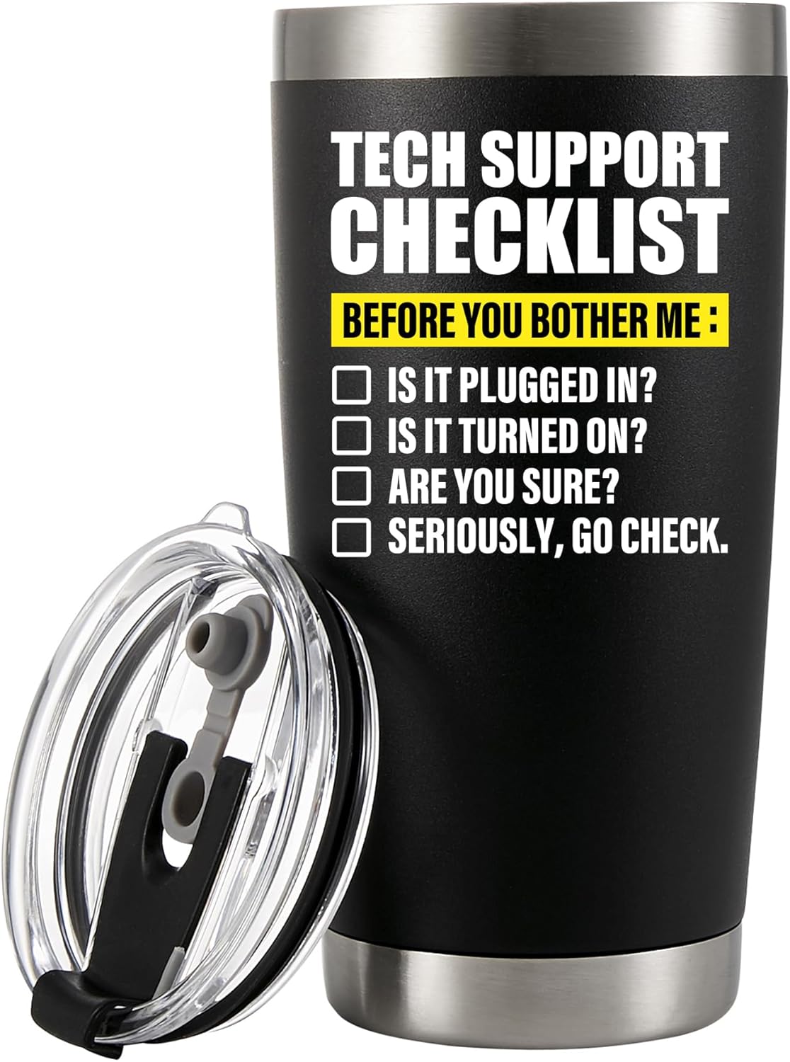 Panvola Tech Support Checklist Technical Support Gifts Computer Programmer Vacuum Insulated Tumbler Travel Mug 20 oz Black