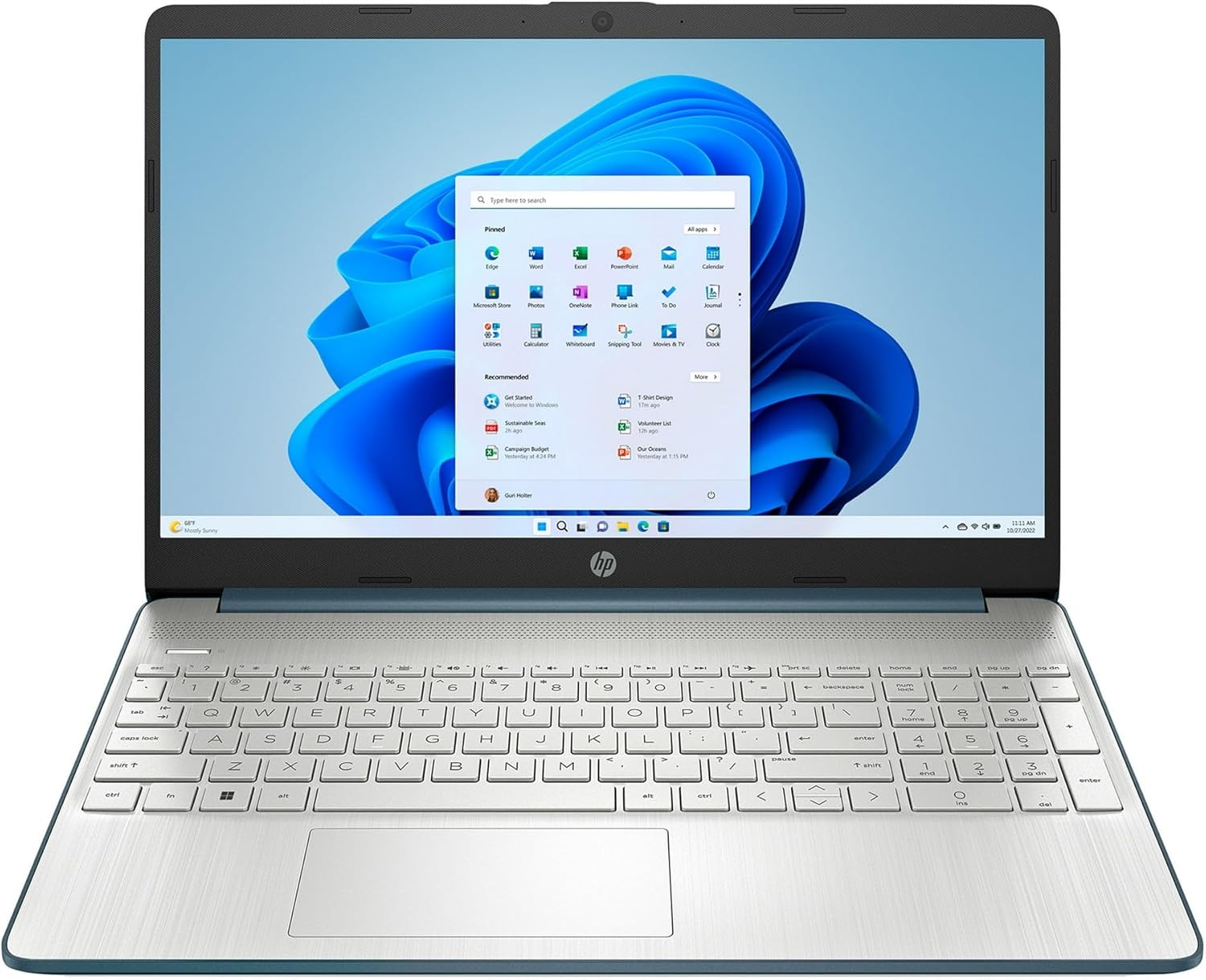 HP 15.6 inch Laptop | Intel Core i5-1235U Processor | Spruce Blue| 8GB RAM | 256GB SSD | Windows 11 Home | Bundle with USB 3.0 Hub