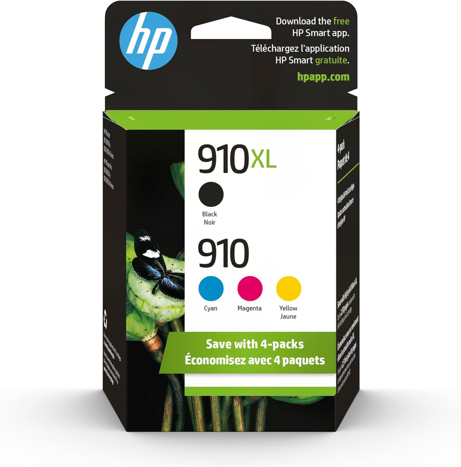 Original HP 910 Cyan, Magenta, Yellow / 910XL Black Ink Cartridges (4-pack) | Works with HP OfficeJet 8010, 8020 Series; HP OfficeJet Pro 8020, 8030 Series | Eligible for Instant Ink | 3JB41AN