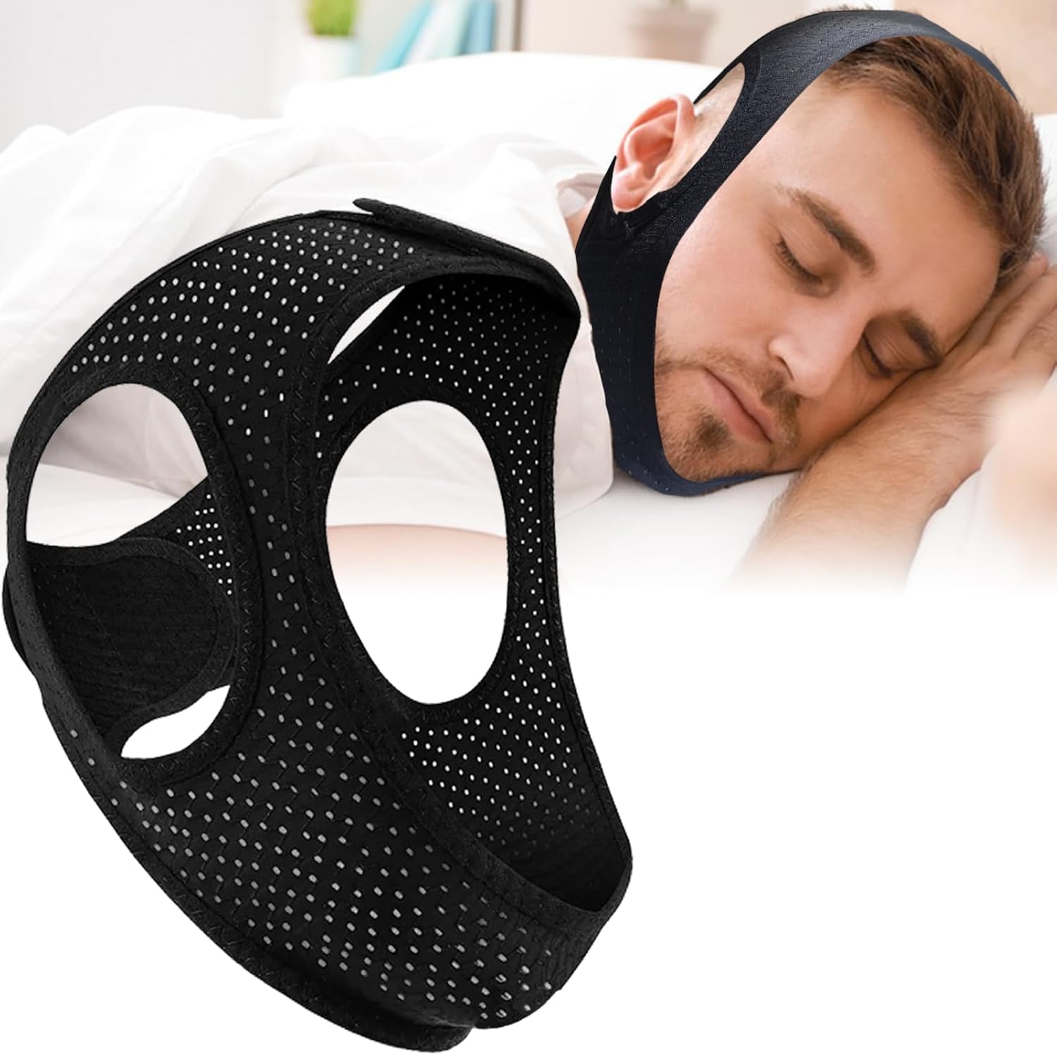 Anti Snoring Devices, Chin Strap for Sleeping, Adjustable Breathable Chin Strap for Men and Women Sleeping, Simple and Effective Stop Snoring Solution, Enjoy a Nice Evening – Black, 1PCS