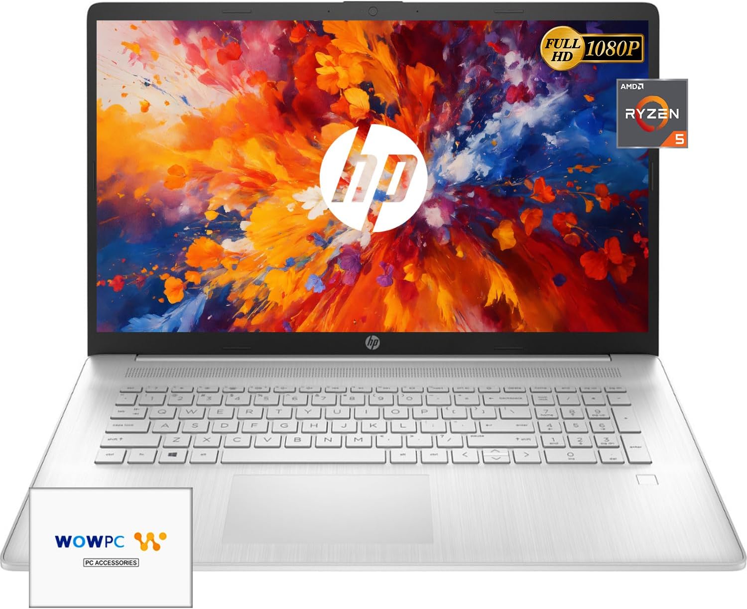 HP 2024 Newest 17 inch Laptop, AMD Ryzen 5 5500U 6-Cores Processor(Beat i7-1250U), 17″ FHD (1080p) IPS Display, 64GB RAM, 2TB SSD, Fingerprint Reader, Windows 11 Home, w/WOWPC Recovery USB