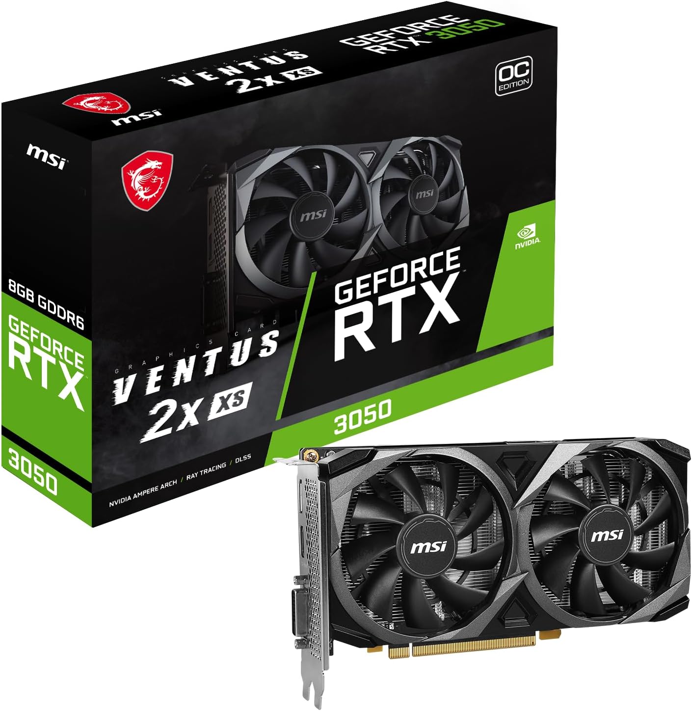 MSI Gaming GeForce RTX 3050 8GB GDRR6 128-Bit HDMI/DP PCIe 4 Torx Twin Fans Ampere OC Graphics Card (RTX 3050 Ventus 2X XS 8G OC) (Renewed)