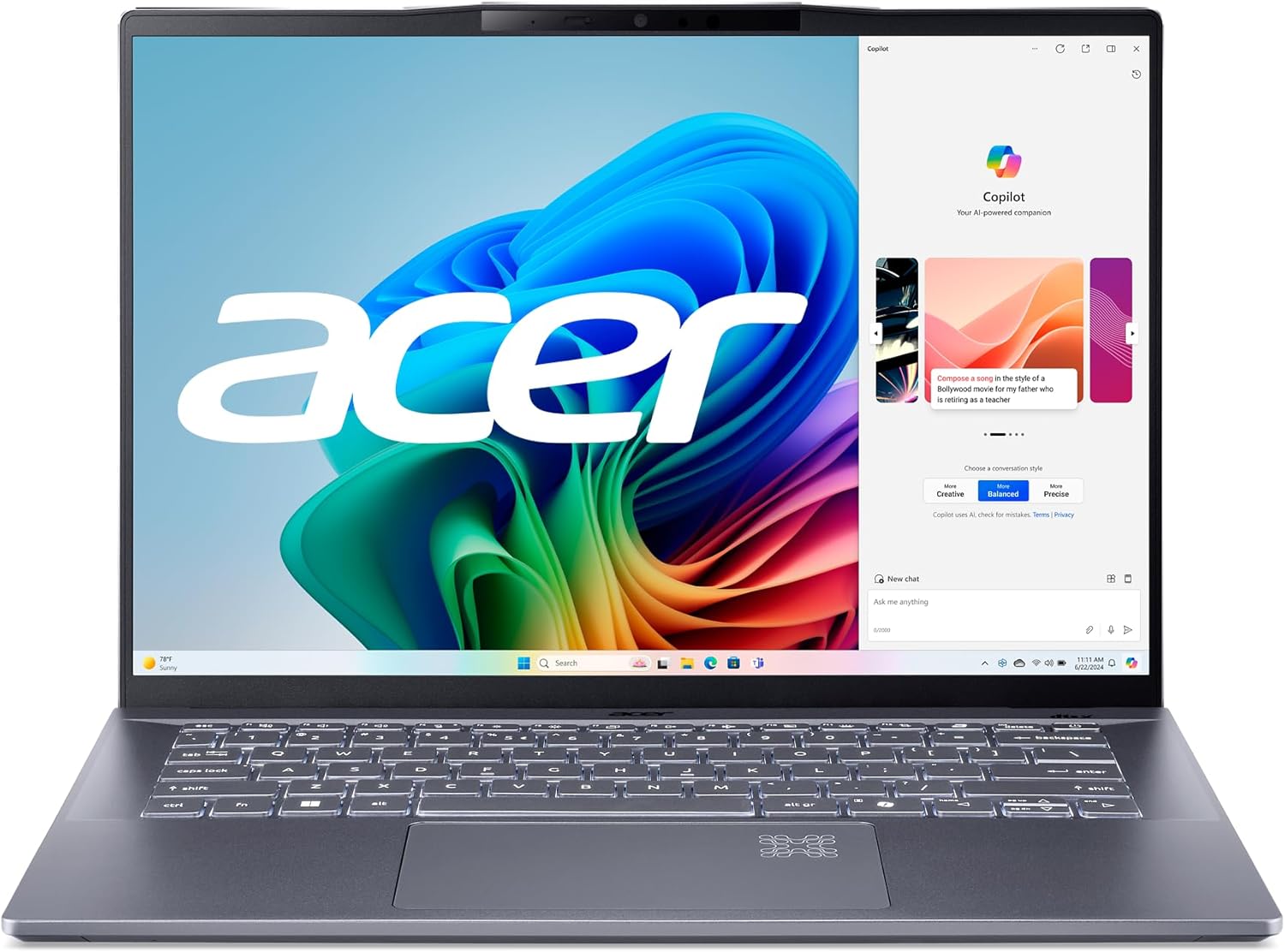 Acer Swift 14 AI Copilot+ PC | 14.5″ 2.5K 120Hz Display | Unlock AI Experiences | Qualcomm Snapdragon X Plus 10-Core Processor | 16GB LPDDR5X | 1TB Gen 4 SSD | Wi-Fi 7 | Windows 11 Home | SF14-11-X128