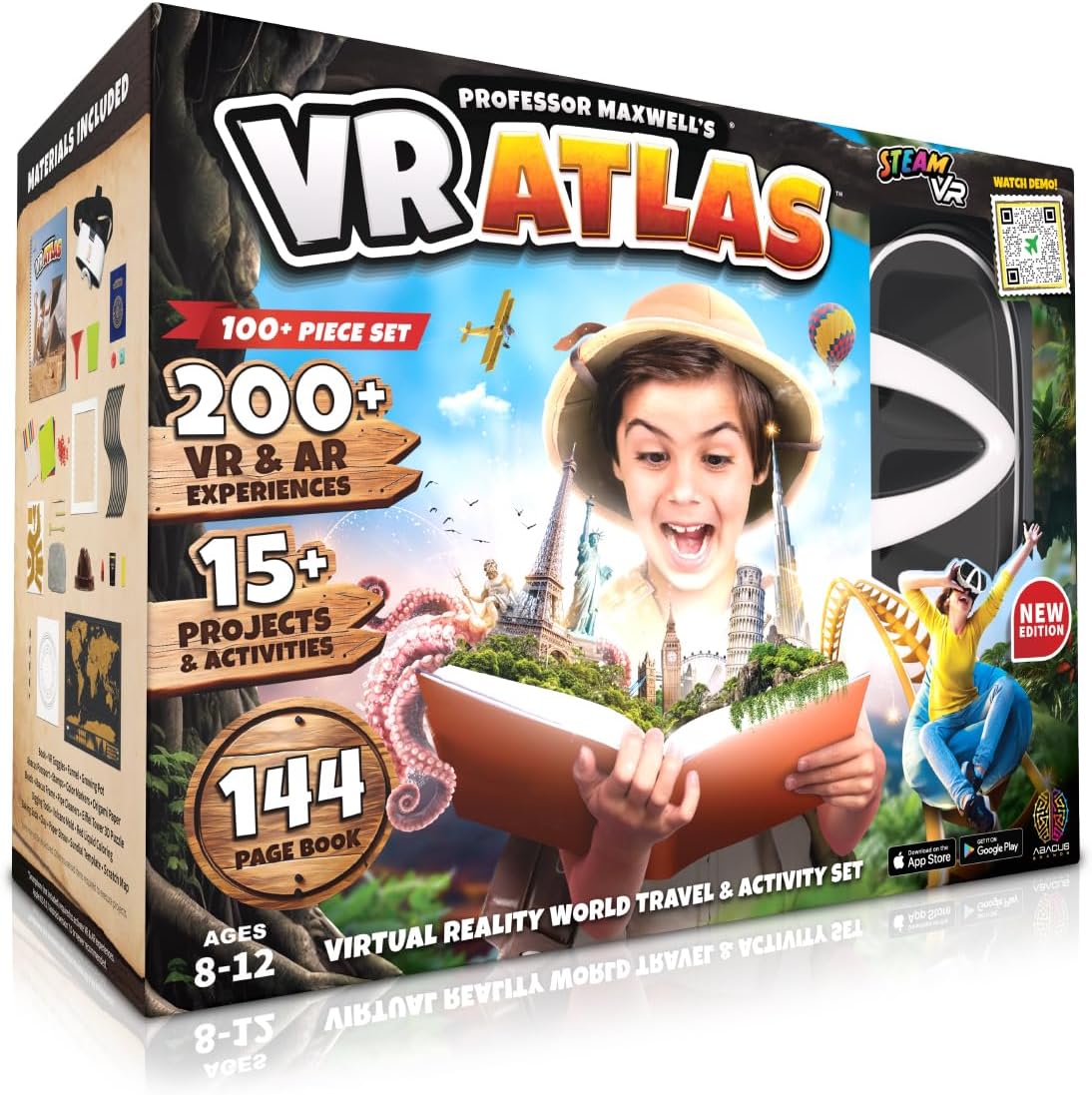 Professor Maxwell’s VR Atlas – Virtual Reality Kids Science Kit, Book and Interactive Geography STEM Learning World Travel Activity Set (New Edition)