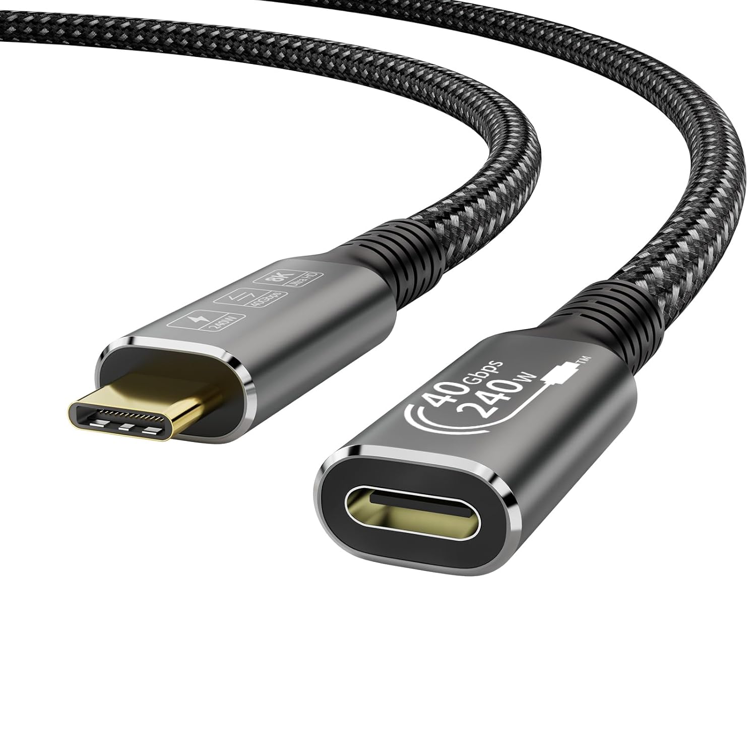 USB4 8K 0.8M Cable Thunderbolt 4 Compatible USB 4 Type-c Male to Female Extension Cable Ultra HD 8K@60Hz 100W Charging 40Gbps Data Transfer Compatible with External SSD eGPU USB-C Docking