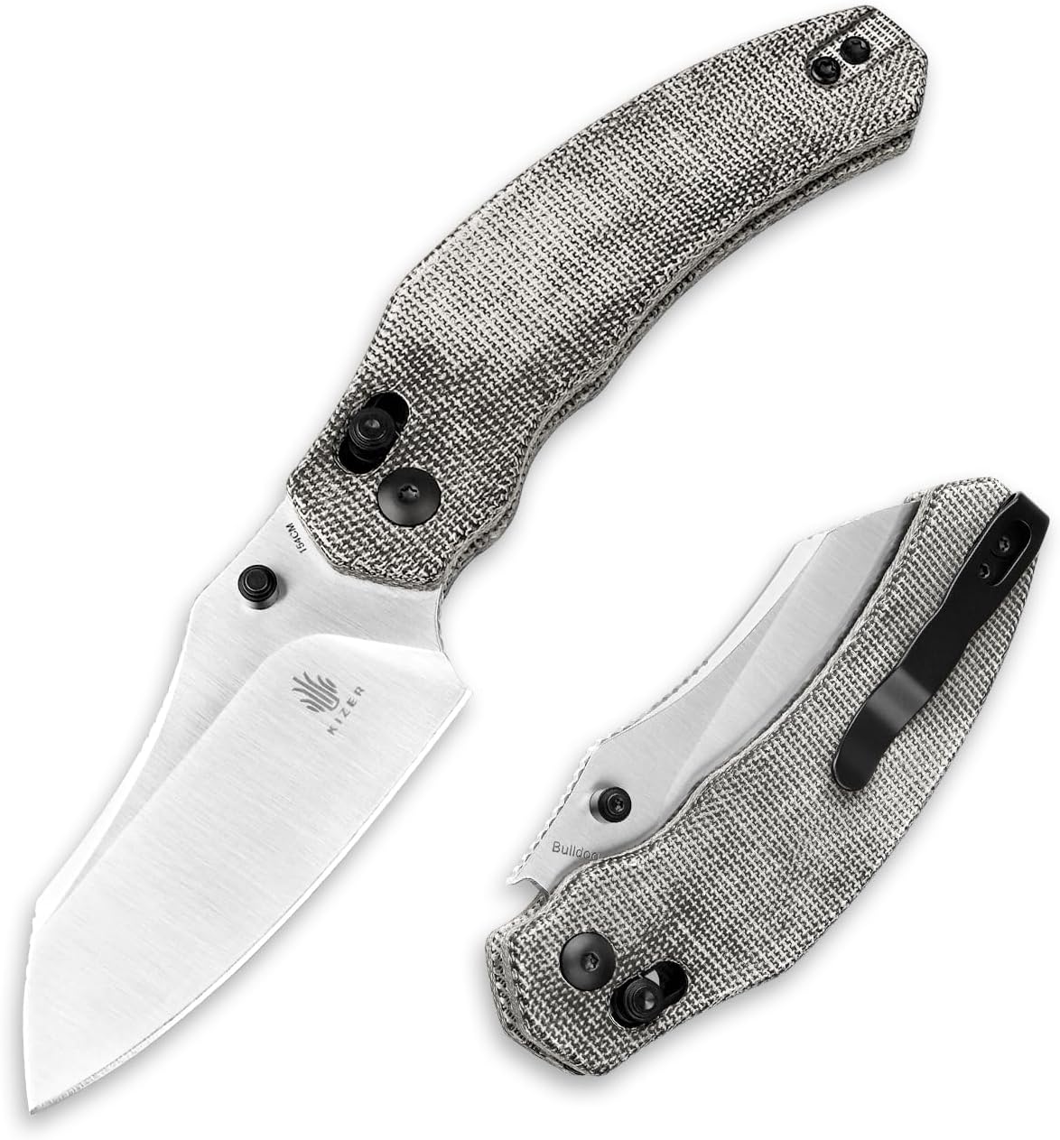 Kizer Bulldog Folding Pocket Knife, 3″ Sheepsfoot Blade Folding Knife, 154CM Steel Micarta Handle Pocket Knife, Small EDC Knife for Outdoor Indoor Camping Hunting Fishing Survival V3672C2