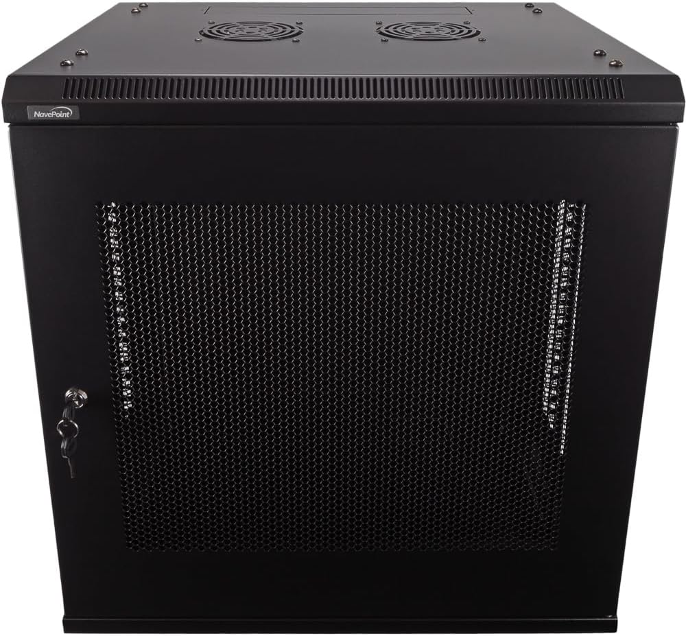 NavePoint 12U Server Rack Enclosure – 17.7” Deep, 12U Wall Mount Network Cabinet with Locking Perforated Door, 19” IT Equipment Compatible, 12U Network Rack, Removable Side Panels, Black