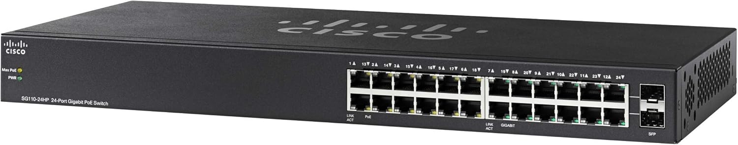 Cisco SG110-24HP Unmanaged Switch | 24 Gigabit Ethernet (GbE) Ports | 100W PoE | Limited Lifetime Protection (SG110-24HP-NA)