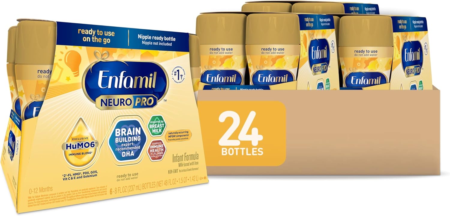 Enfamil NeuroPro Ready to Feed Baby Formula, Ready to Use, Brain and Immune Support with DHA, Iron and Prebiotics, Non-GMO, 8 Fl Oz, 4 Count (Pack of 6), Total 24 bottles