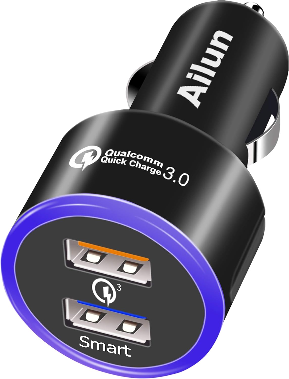 Ailun Car Charger Qualcomm Quick Charge 3.0 Adapter Fast Dual USB Port 35W for iPhone 14 13 11 12 Pro Max X Xs XR SE 2020 Galaxy s20+ S20Ultra, Black Blue