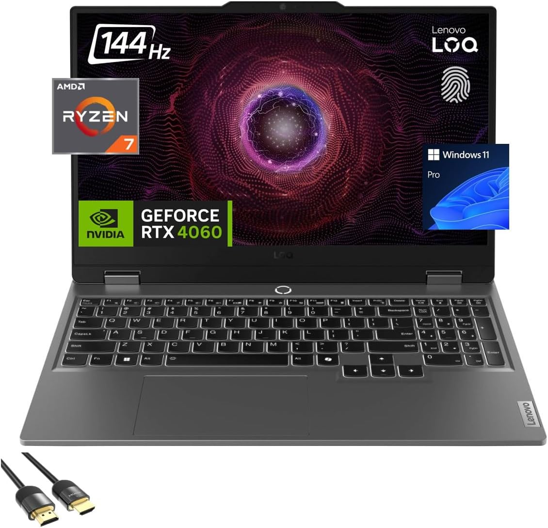 Lenovo LOQ Gaming Laptop, 15.6″ FHD 144Hz Display, AMD Ryzen 7-7435HS, GeForce RTX 4060 8GB, 64GB DDR5, 2TB PCIe 4.0, Backlit KB, FP Reader, Keypad, WiFi 6, USB-C, HDMI, RJ45, PDG HDMI, Win 11 Pro