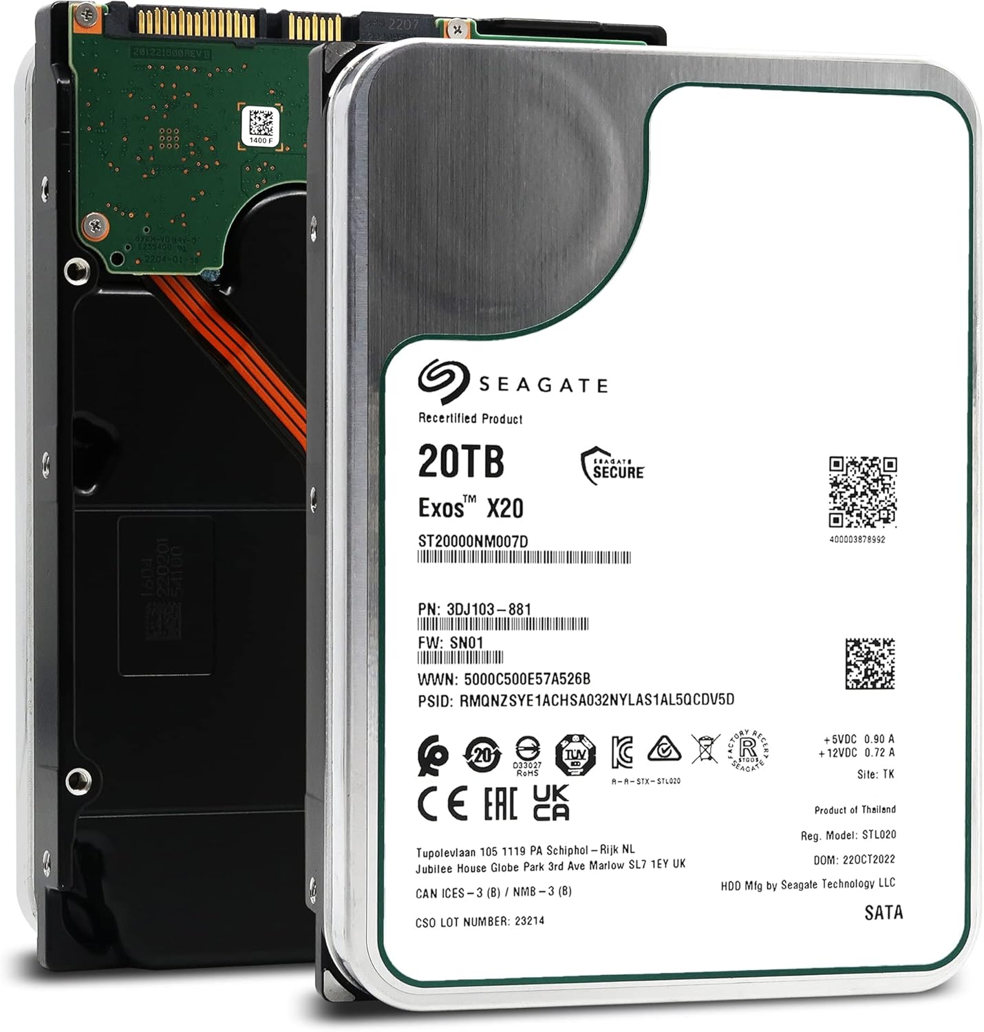 Seagate Exos X20 ST20000NM007D 20TB 7.2K RPM SATA 6Gb/s 3.5in Hard Drive (Renewed)