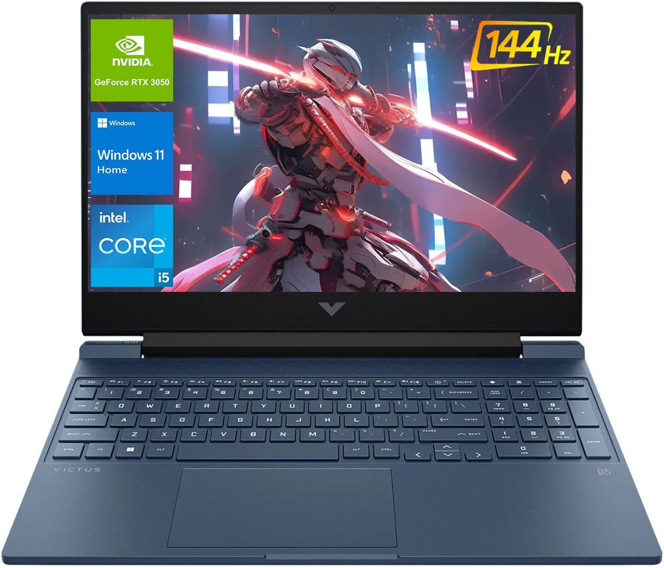 HP Victus 15.6 i5 Gaming Laptop, 15.6″ FHD 1920*1080 144Hz, Intel Core i5-12450H, NVIDIA GeForce RTX 3050, 32GB RAM, 1TB SSD, Backlit KB, Touchpad, SD Card Reader, Webcam, HDMI, Wi-Fi 6, W11 H, Blue