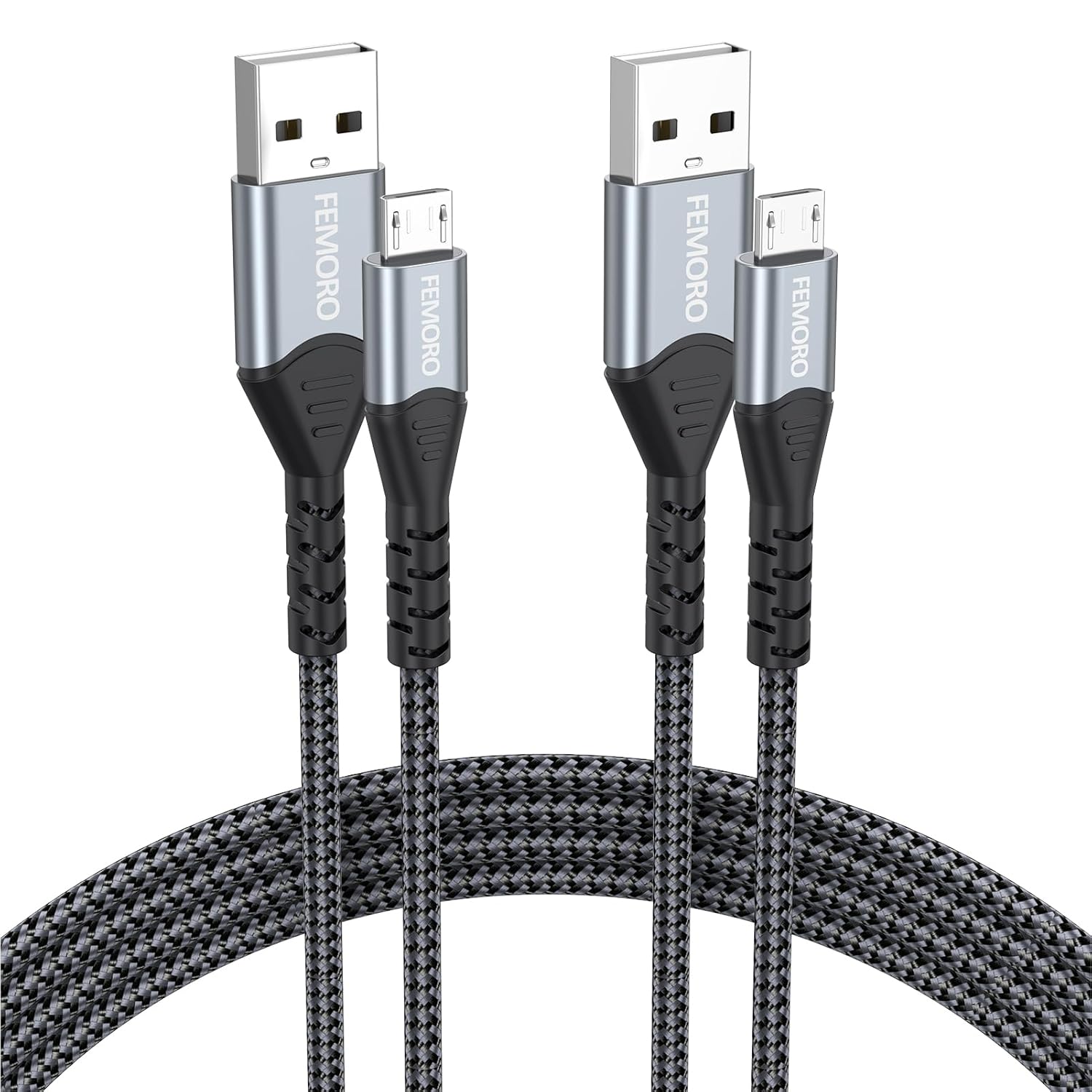 FEMORO Micro USB Cable 6ft Pack of 2, USB Type A to Micro USB 2.0 Charger Cables 480Mbps Data Transfer & 13W Charging Android Cord for MicroUSB Kindle PS4 Smartphone Tablet Bluetooth Speaker MP3