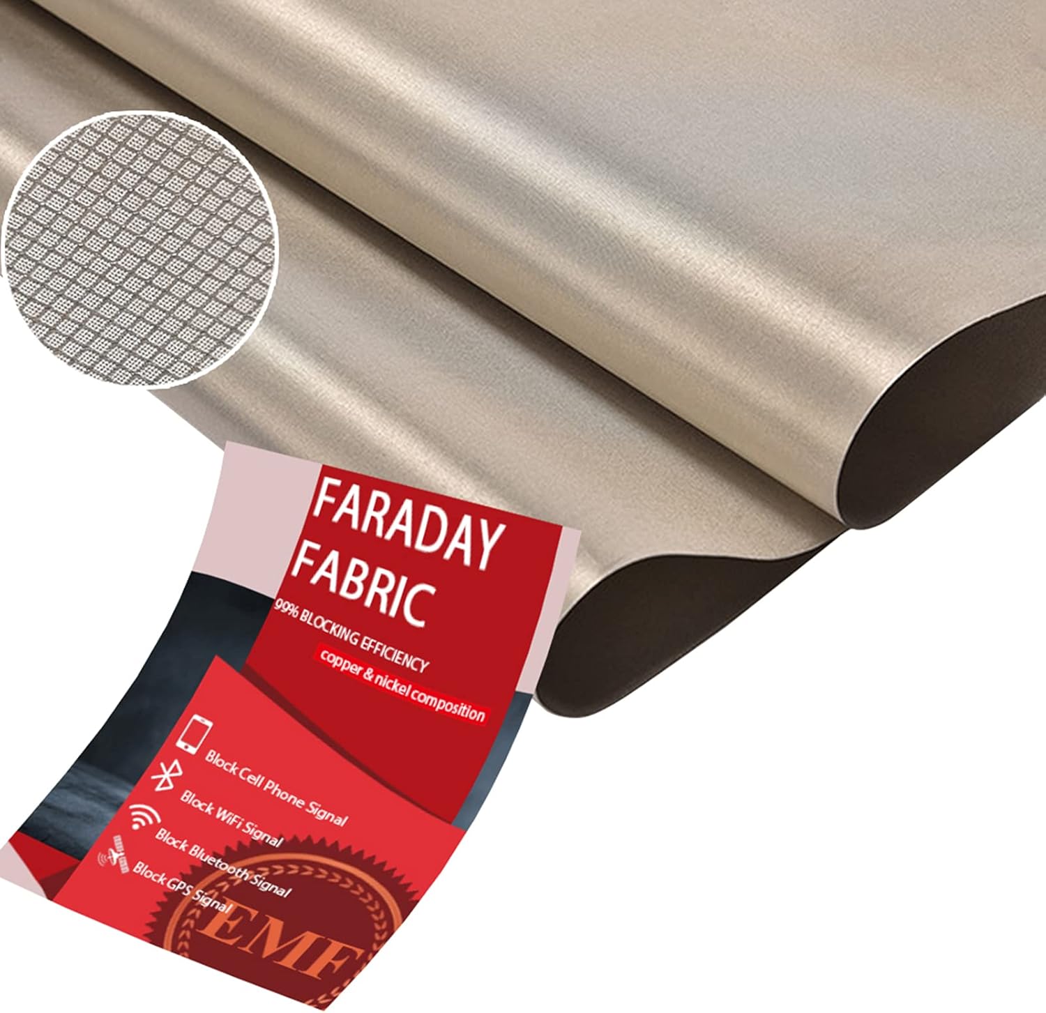 Faraday Fabric-EMI RFID Shielding-Block WiFi/RF Anti-Radiation Military Grade for Radiowave Microwave and Radiation Protection Nickel Copper, Blocking Material (3 Yards 43’x108’inch), Brown