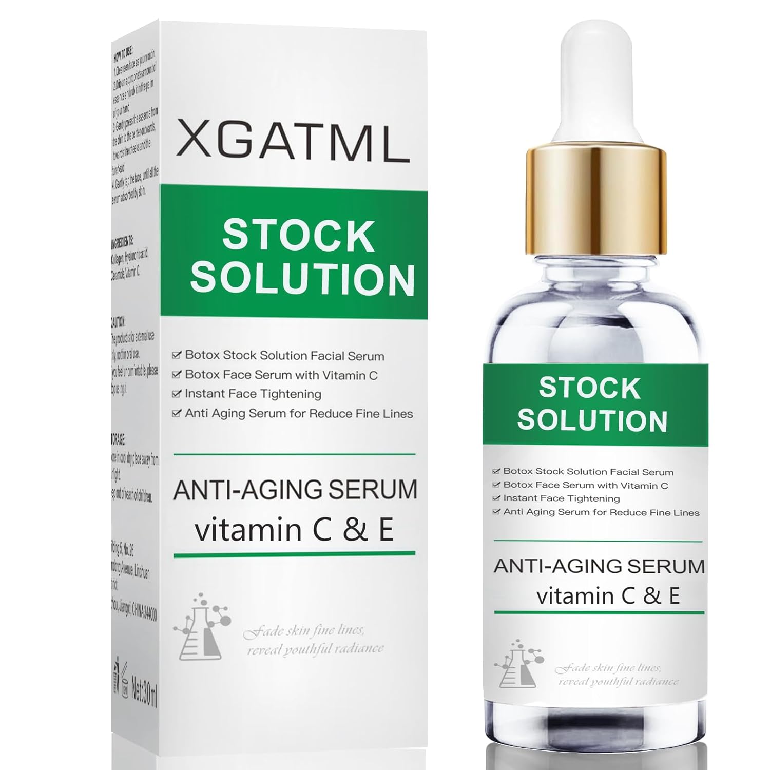 Face Serum, XGATML in A Bottle with Vitamin C & E, XGATML Stock Solution Facial Serum, Anti Aging & Instant Face Tightening, Boost Skin Collagen, Reduce Wrinkles & Plump Skin