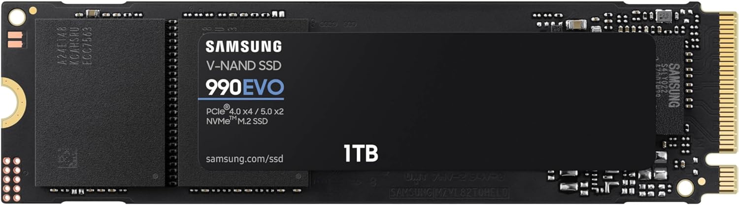 SAMSUNG 990 EVO SSD 1TB, PCIe Gen 4×4, Gen 5×2 M.2 2280 NVMe Internal Solid State Drive, Speeds Up to 5,000MB/s, Upgrade Storage for PC Computer, Laptop, MZ-V9E1T0B/AM, Black