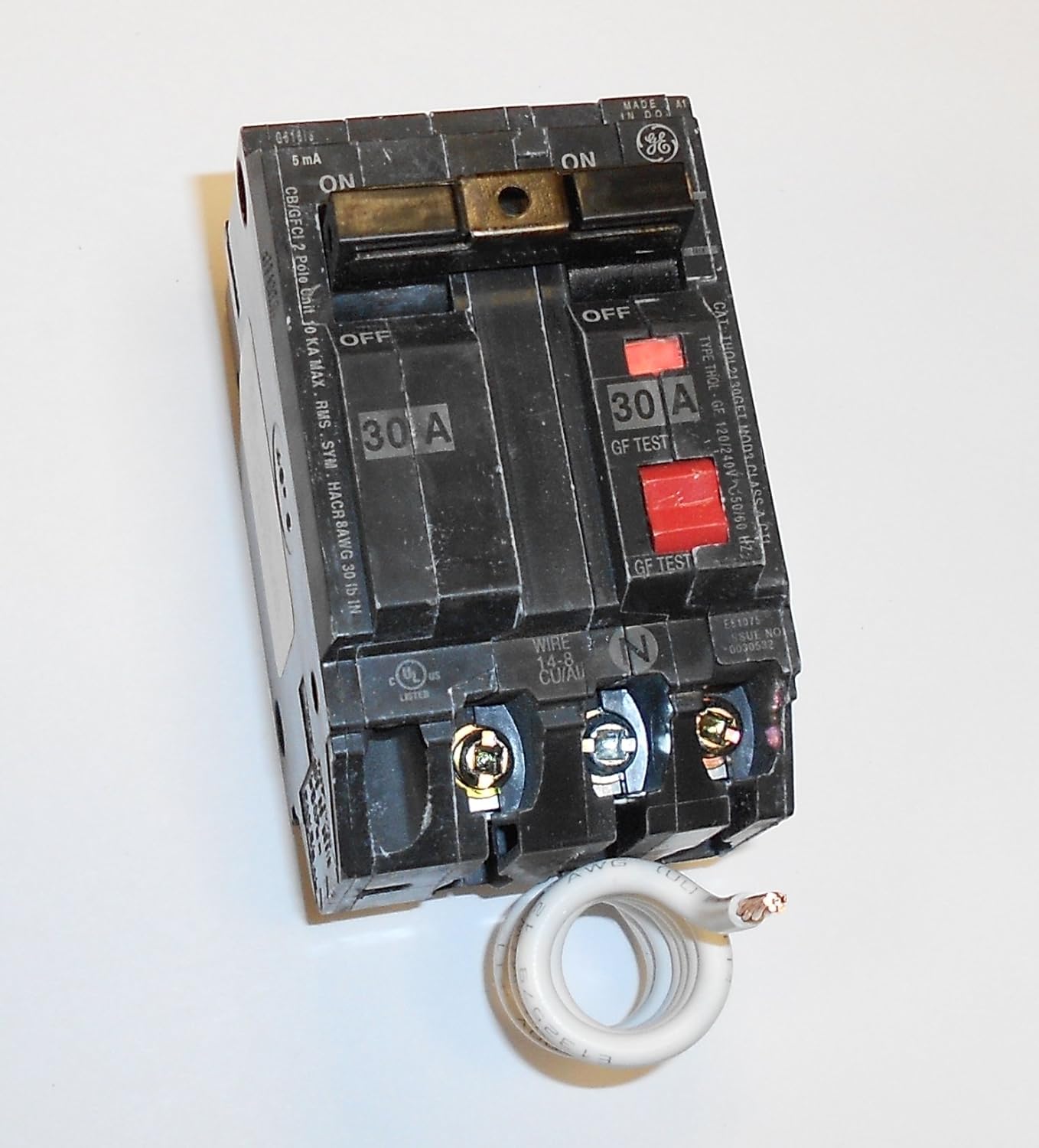 ABB Q-Line® THQL2130GFT 30A Double Pole Circuit Breaker • 30 Amp Double Pole Ground Fault Breaker with Self-Test • 120/240 VAC 2-Pole GFCI Breaker • Ground Fault Circuit Interrupter