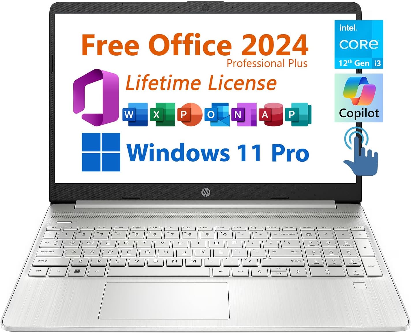 HP 15.6″ Business Laptop, Free Microsoft Office 2024 Lifetime License, Copilot AI Chat, HD Touchscreen Display, Intel 6-Core i3-1215U 4.4 GHz, 16GB RAM, 1TB SSD, Long Battery Life, Windows 11 Pro