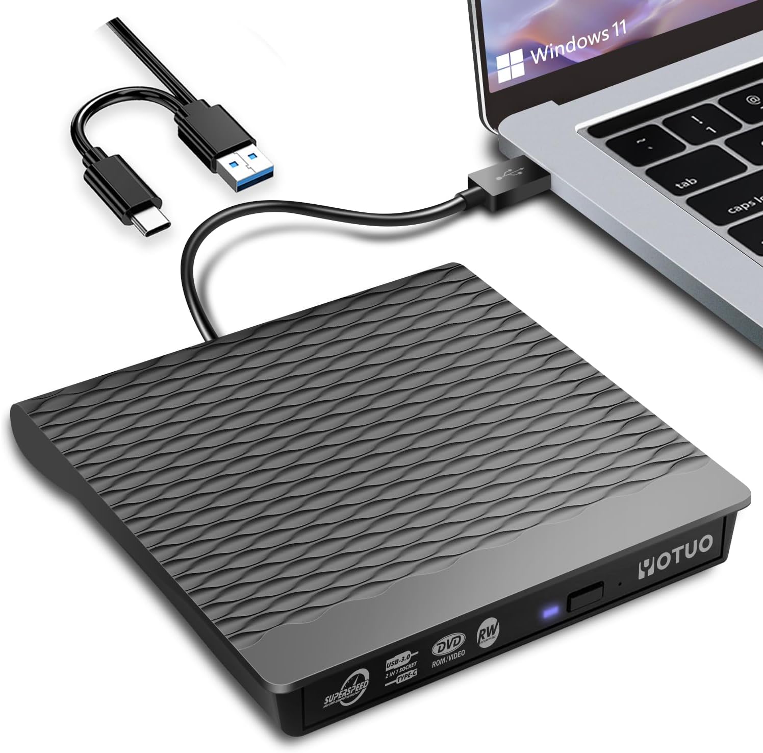 External DVD Drive for USB 3.0 Type C, Portable DVD Write CD Burner RW ROM Optical Drive Player Reader Disk Disc with Laptop Desktop PC Windows 11/10/8/7, Mac Pro/Air MacBook, Linux (SY-IDD023)