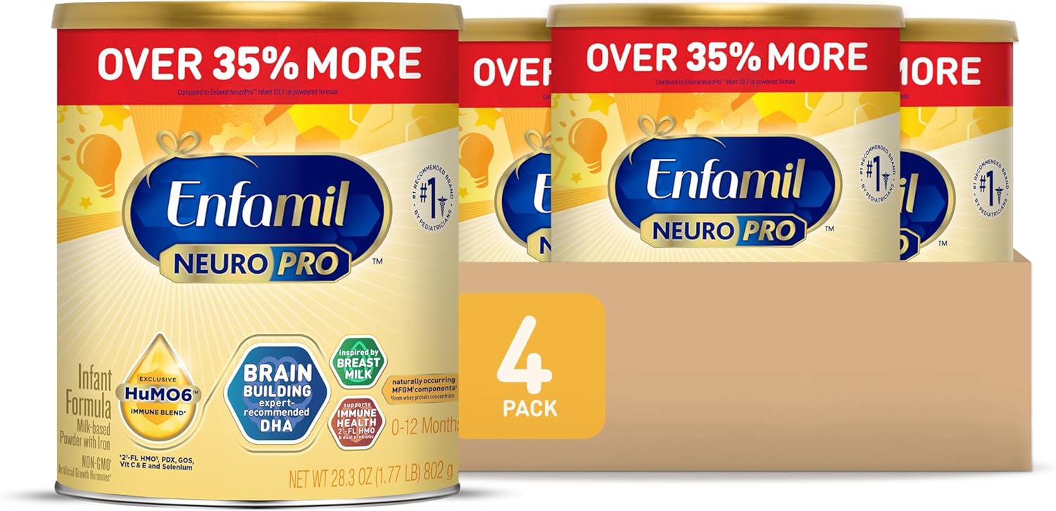 Enfamil NeuroPro Baby Formula, Milk-Based Infant Nutrition, MFGM* 5-Year Benefit, Expert-Recommended Brain-Building Omega-3 DHA, Exclusive HuMO6 Immune Blend, Non-GMO, 113.2 oz​