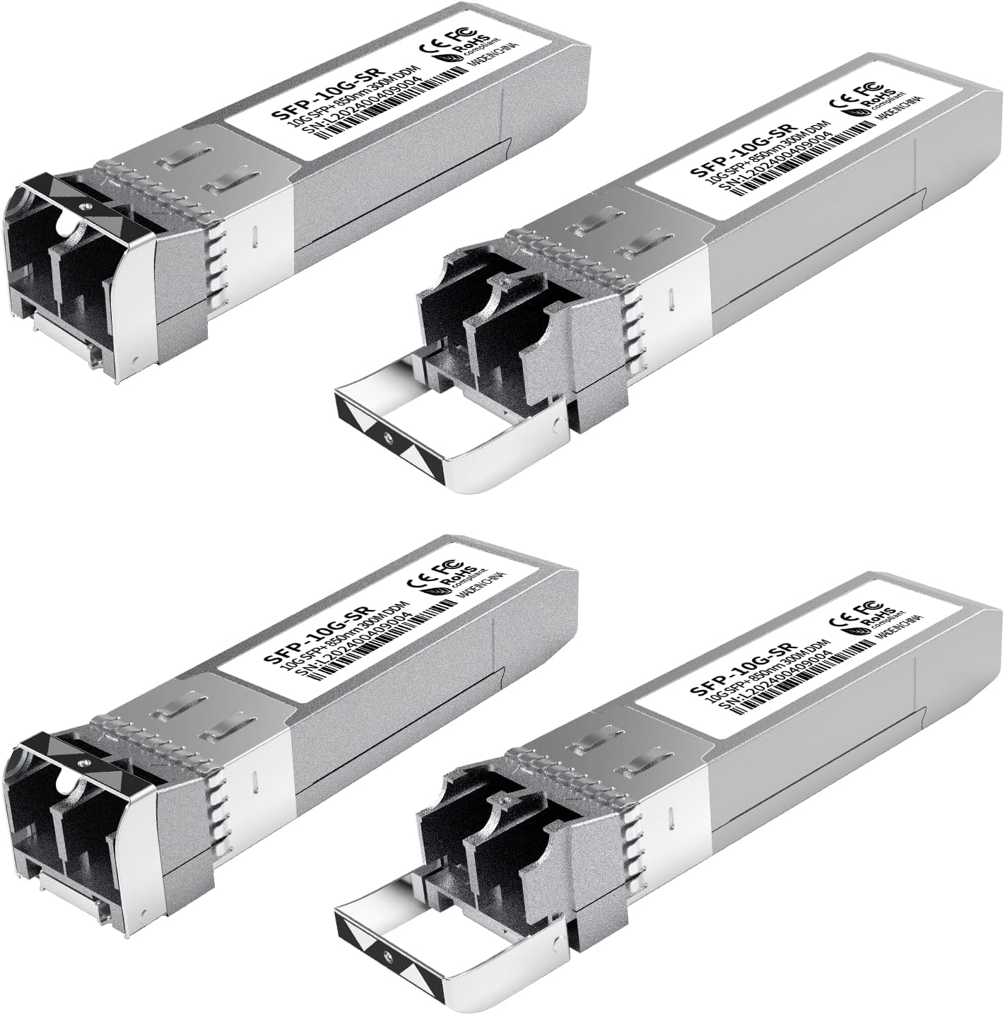 4PCS 10GBase-SR SFP+ Module, Multi-Mode LC Ethernet Transceiver, 10G 850nm MMF up to 400m, Compatible with Cisco SFP-10G-SR, Meraki, Ubiquiti UF-MM-10G, Mikrotik, Netgear, HPE, TP-Link, Aruba and More