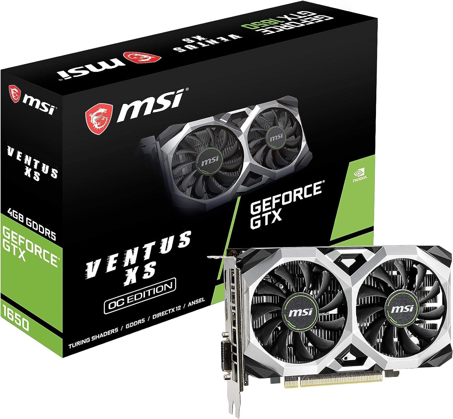 MSI GeForce GTX 1650 Ventus XS 4G OC Gaming Graphics Card 128-Bit HDMI/DP 4GB GDRR5 HDCP Support DirectX 12 VR Ready OC, NVIDIA GPU Video Card for PC Gaming, Computer Graphics Cards (Renewed)