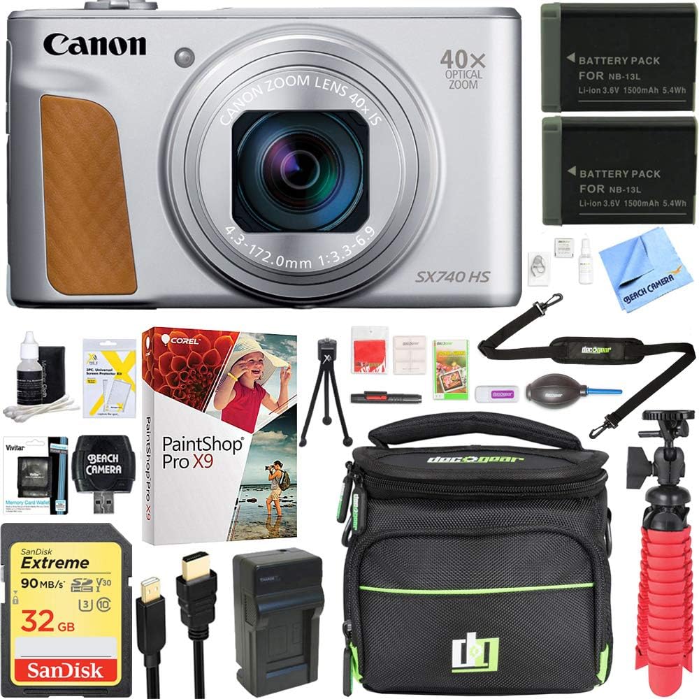 Canon PowerShot SX740 HS 20.3MP 40xOptical Zoom with 4K Video Recording 2956C001 (Silver) + 32GB Deluxe Accessory Bundle