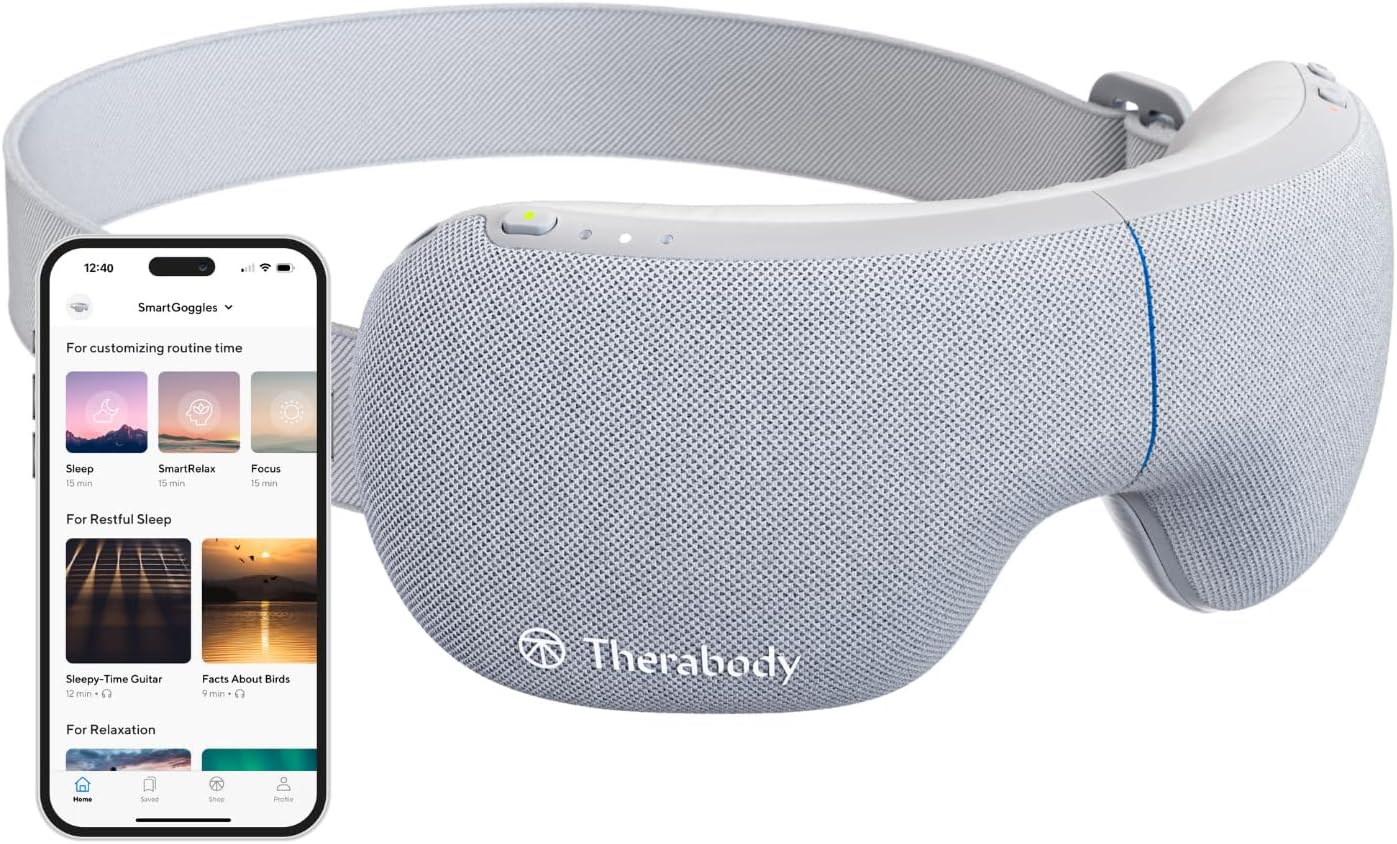 TheraGun SmartGoggles – Bluetooth Heated Facial and Eye Massage Goggles with Sleep, Relax, and Focus Modes Using SmartSense Technology