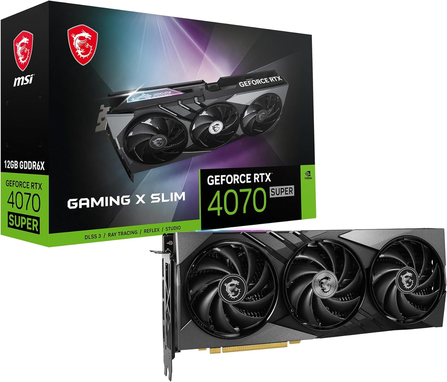 MSI Gaming RTX 4070 Super 12G Gaming X Slim Graphics Card (NVIDIA RTX 4070 Super, 192-Bit, Extreme Clock: 2655 MHz, 12GB GDRR6X 21 Gbps, HDMI/DP, Ada Lovelace Architecture)