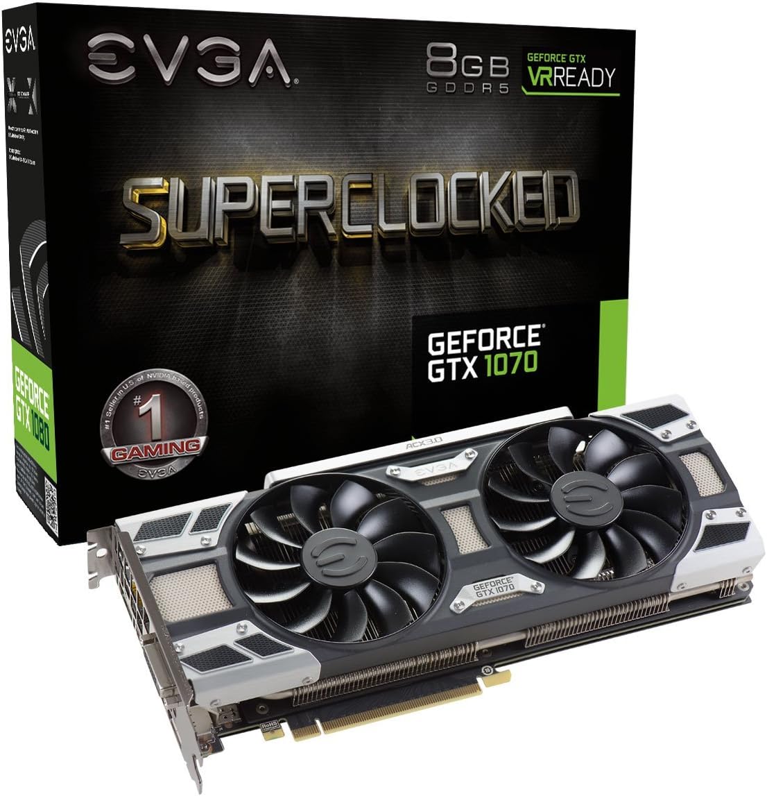 EVGA GeForce GTX 1070 SC GAMING ACX 3.0, 8GB GDDR5, LED, DX12 OSD Support (PXOC) Graphics Card 08G-P4-6173-KR (Renewed)