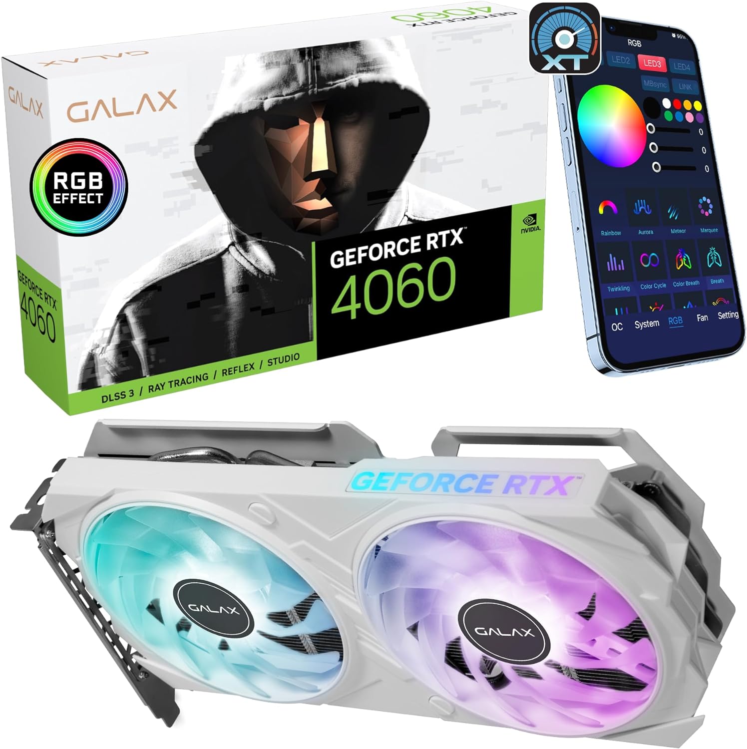 GALAX GeForce RTX 4060 EX White 1-Click OC, Xtreme Tuner App Control, 8GB, GDDR6, 128-bit, DP*3/HDMI 2.1/DLSS 3/Gaming Graphics Card