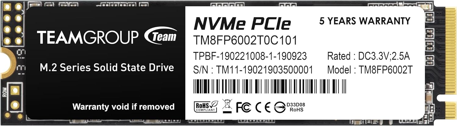 TEAMGROUP MP33 2TB SLC Cache 3D NAND TLC NVMe 1.3 PCIe Gen3x4 M.2 2280 Internal Solid State Drive SSD (Read/Write Speed up to 1,800/1,500 MB/s) Compatible with Laptop & PC Desktop TM8FP6002T0C101