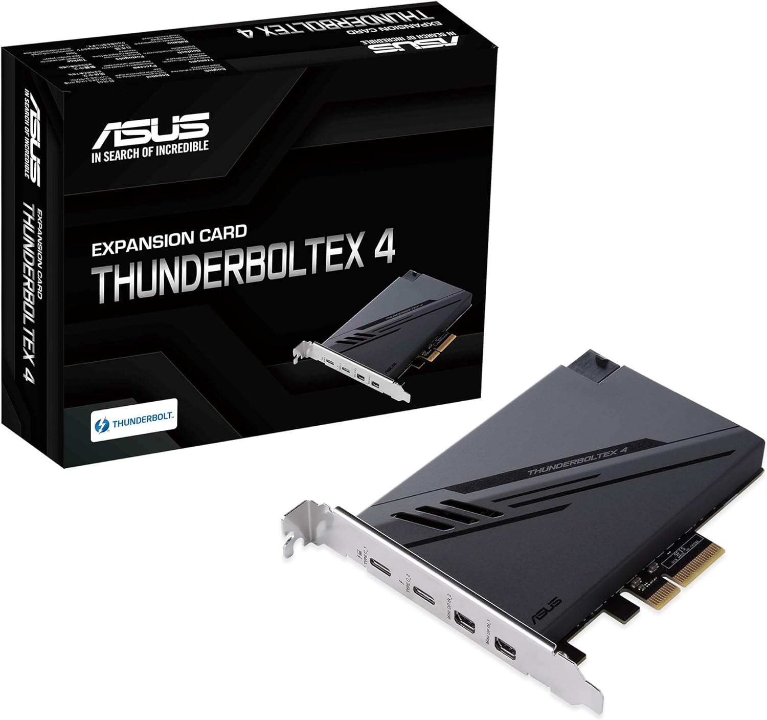 ASUS ThunderboltEX 4 with Intel® Thunderbolt 4 JHL 8540 Controller, 2 USB Type-C Ports, up to 40Gb/s bi-Directional Bandwidth, DisplayPort 1.4 Support, up to 100W Quick Charge, Black