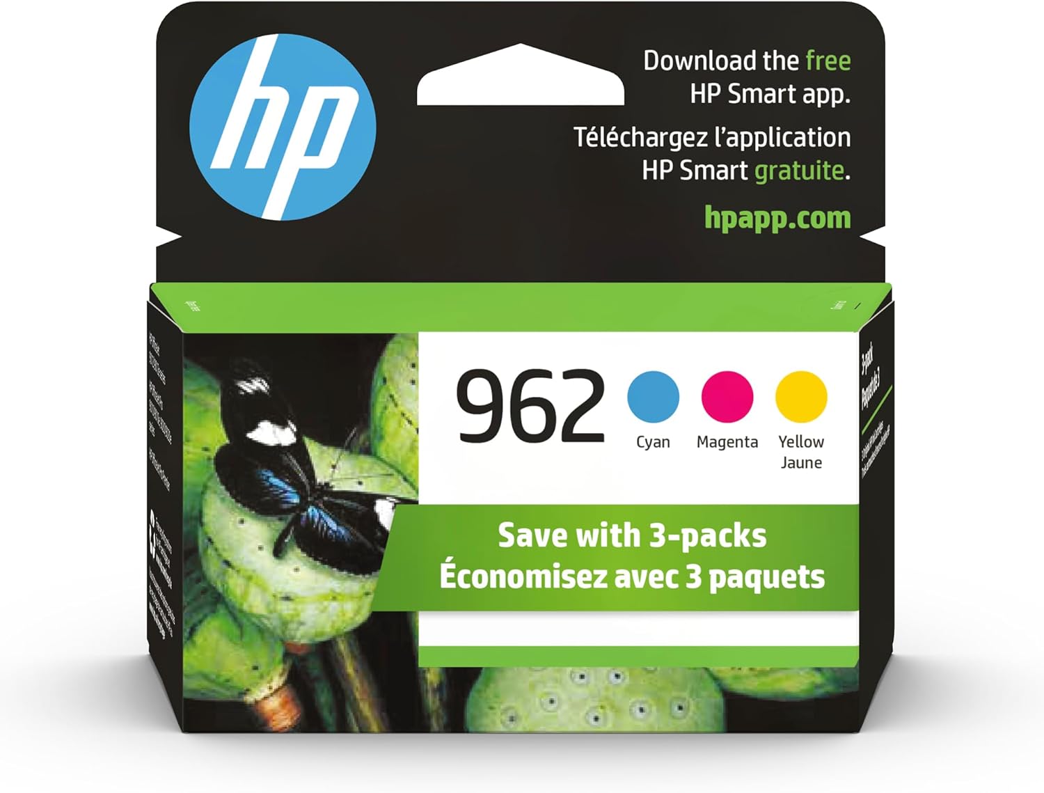 HP 962 Cyan, Magenta, Yellow Ink Cartridges (3-pack) | Works with OfficeJet 9010 Series,OfficeJet Pro 9010, 9020 Series | Eligible for Instant Ink | 3YP00AN